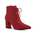 thumbnail image 1 of Unique Bargains Bottines à Talon Bloc à Bout Pointu à Lacets pour Femmes Rouge (Taille 8), 1 of 4
