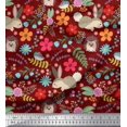 thumbnail image 1 of Soimoi Tissu Voile de Coton Floral, Tissu Imprimé Dessin Animé Rabbit & Porcupine 1 Yard 42 Pouces de Large, 1 of 4