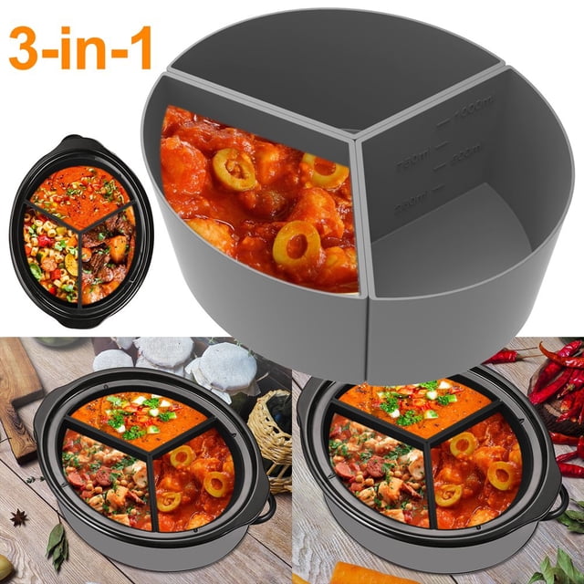 3Pcs Slow Cooker Divider Liner Reusable Slow Cooker Divider Insert Heat Resistant Silicone Slow Cooker Divider for 6 QT Pot Kitchen Cooking