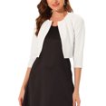 thumbnail image 1 of INSPIRE CHIC Boléro pour Femme à Manches 3/4 Sans Col, Plissé, Ouvert à l'Avant, Cardigan Court, G Blanc, 1 of 6