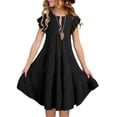 thumbnail image 2 of BYHONG Robes d'Été pour Filles à Double Couche à Manches Volantées Fluides Robe Trapèze Décontractée Dégradé Robes Midi Jupes Robes pour Filles Noir 150, 2 of 7