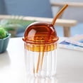 thumbnail image 3 of Drinking Glasses Dome Lid Cups, Wide Mouth Milkshake Cups, Reusable Glass Coffee Iced Cups 15oz, for Home Office Bar, Stackable Design, Durable Glass Material, Serving & Drinking Hzhnb | Glass, D, 3 of 7