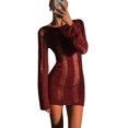 thumbnail image 1 of Fortune Women Knitted Cutout Short Dress Summer Backless Long Sleeve Wrapped Mini Dresses, 1 of 8