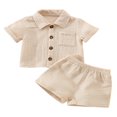 thumbnail image 1 of Baby Boy Cotton Linen Clothes Set Summer Casual Solid Color Short Sleeve Button Shirt With Pocket+Shorts Outfits, 1 of 9