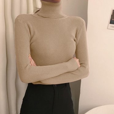 Bmisegm Leggings à Col Roulé à Manches Longues pour Femmes Automne Hiver 2024 Chandail Tricoté Moulant avec un Chandail Noir Ajusté en Dessous du Revers Vêtements d'Hiver pour Femmes Kaki Taille Unique