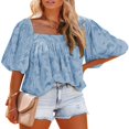 thumbnail image 1 of Womens Bell Sleeve Blouse Crewneck Lace Tops Floral Textured Babydoll Shirts, 1 of 6