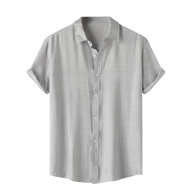 Penkiiy Chemise Décontractée pour Homme Unie à Col Rabattu à Manches Courtes avec Fermeture à Boutons Blouse Hawaïenne TG Gris