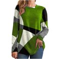 thumbnail image 1 of IROINID Liquidation Hauts pour Femmes Grande Taille Détente Col Rond Manches Longues Chemise Ample Imprimée Blouse Hauts, Vert, 1 of 9