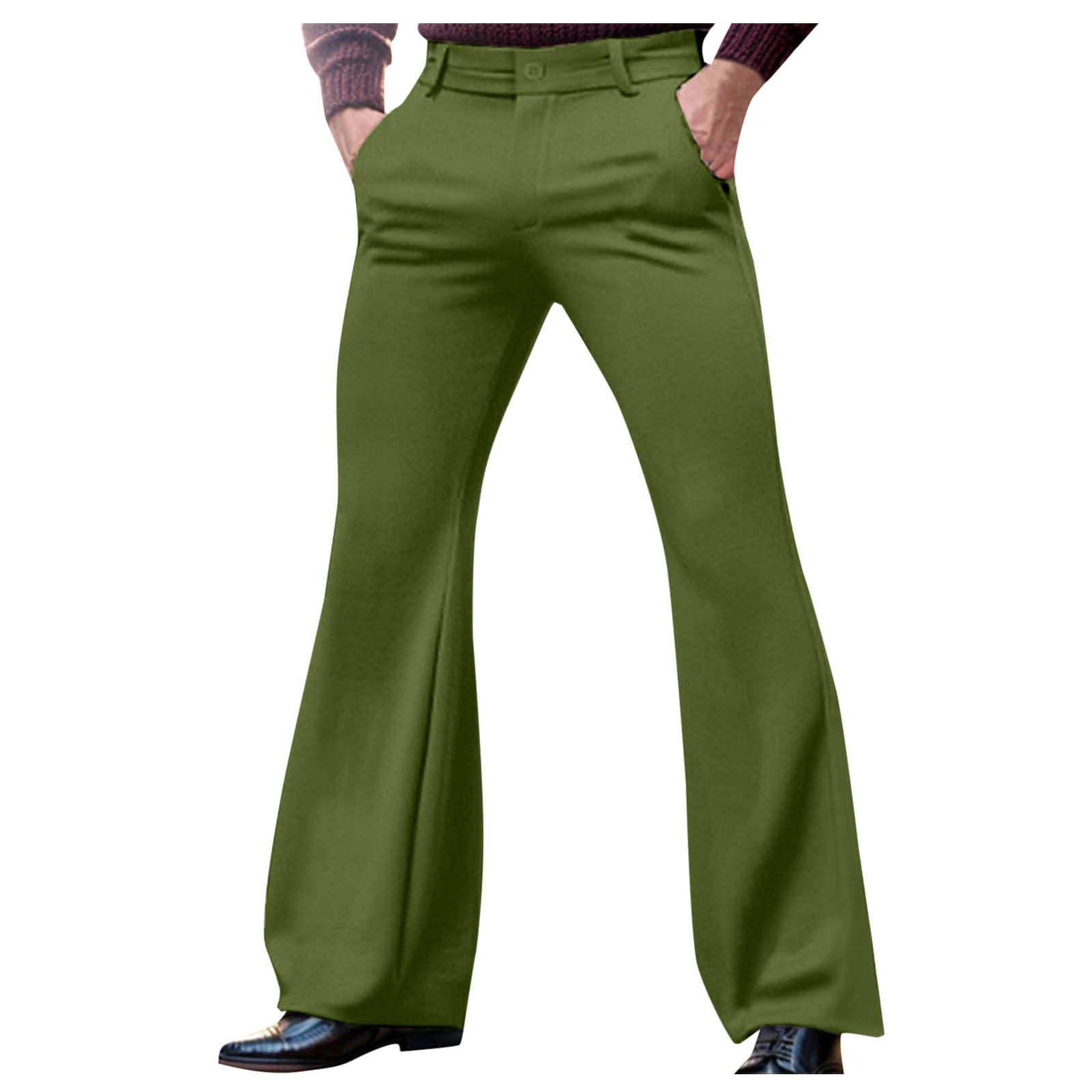 Xuniizn Mens Dress Pants, Solid Color Zipper Button Stretch Flared Pants with Pockets, Business Fashion Comfortable Formal Suit Trousers
