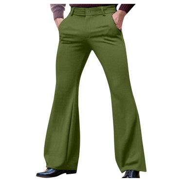 Dagugfen Pants for Men Flare Legging Mid Waist Solid Color Casual Vintage Fashion Boot Cut Trousers
