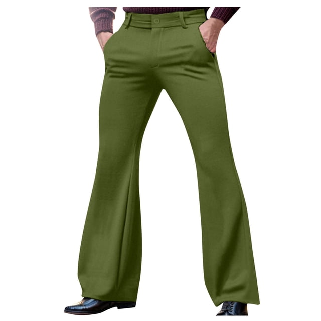 Xuniizn Mens Dress Pants, Solid Color Zipper Button Stretch Flared Pants with Pockets, Business Fashion Comfortable Formal Suit Trousers