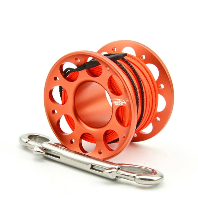 MesaSe Keep Diving Aluminium Spool Reel Polyester Rope Hanging Rotatable Reels Freediving Underwater Accessories with Double End Hook Gold 30m