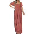 thumbnail image 1 of LSLJS Combinaison Décontractée à Jambes Larges pour Femmes, Couleur Unie, à Manches Courtes, avec Poches à Boutons, One Piece Combinaisons Cadeaux pour Femmes, 1 of 5