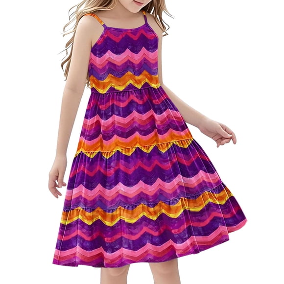 LOVZFMLL Toddler Girl's Summer Sundress Boho Strap Casual Sleeveless Tiered Cami Dresses For 4-14 Years