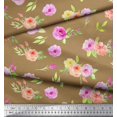thumbnail image 2 of Soimoi Brown Rayon Fabric Leaves & Grandiflora Roses Floral Printed Craft Fabric by the Yard 56 Inch Wide, 2 of 5