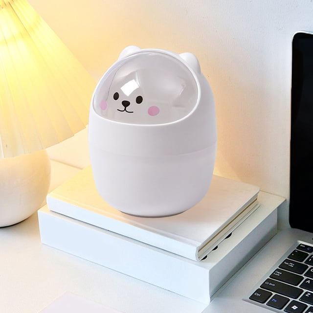 weibbin Mini Trash Can, Cute Small Trash Can with Lid, Desktop Paper Bin, Portable Tabletop Dustbin, Cartoon Animal Rubbish Storage for Office Bedroom Desk Car Kitchen