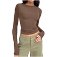 thumbnail image 1 of Blouses pour Femmes, Mode Féminine Décontractée Col Rond Couleur Unie T-Shirt à Manches Longues Chandail Hauts, 1 of 5