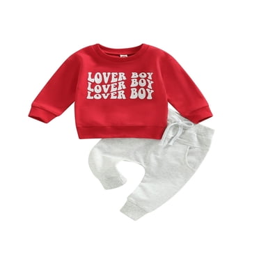 PENGXIANG Baby Boy Clothes Toddler Lover Boy Valentines Day Outfits Long Sleeve Shirts Letter Sweatshirt Pants Fall Winter Set