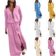 thumbnail image 1 of Gspmoly Robes Grande Taille pour Femmes aux Formes, Robe Décontractée pour Femmes à Taille Élastique à Manches Longues avec Fermeture Éclair, Robe à Col en V, Robes de Mariage pour Femmes jusqu'à 70 % de Rabais, 1 of 6