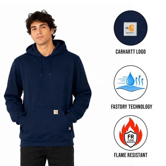 Carhartt FR Men's Navy Sweatshirt Midweight Hooded Pullover (S44)