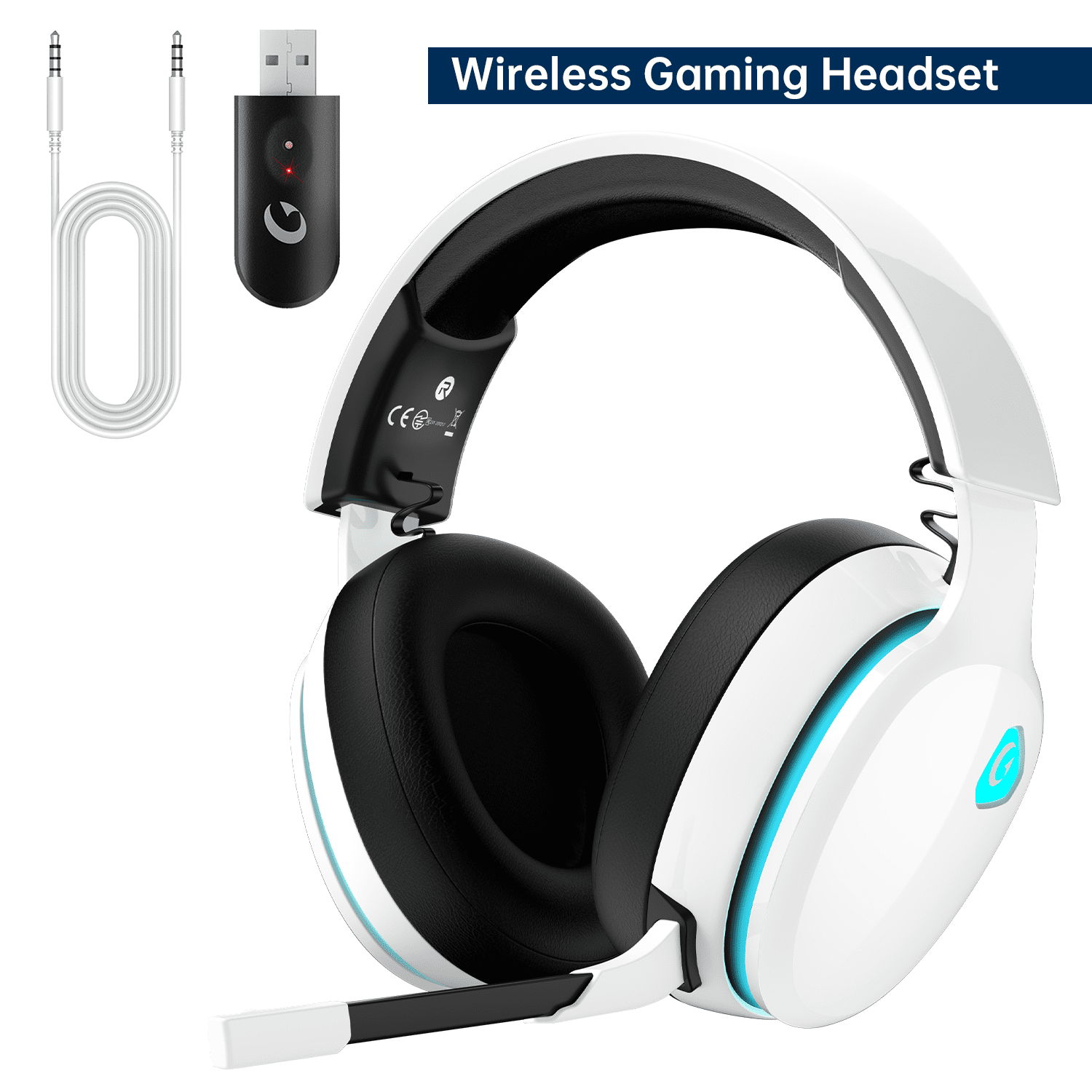Ecomoment Wireless Gaming Headset for PS5, PS4, PC, Switch, Mac with Bluetooth 5.2, 2.4GHz USB Gaming Headphones with Detachable Noise Canceling Mic,Stereo Sound,3.5mm Wired Mode for Xbox Series,White