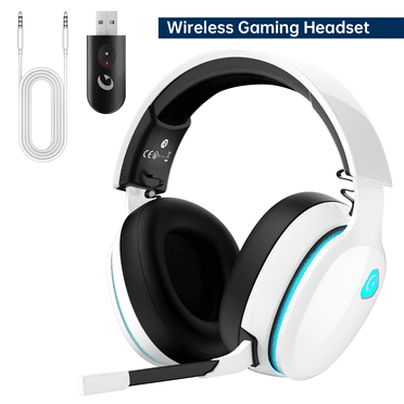 Ecomoment Wireless Gaming Headset for PS5, PS4, PC, Switch, Mac with Bluetooth 5.2, 2.4GHz USB Gaming Headphones with Detachable Noise Canceling Mic,Stereo Sound,3.5mm Wired Mode for Xbox Series,White