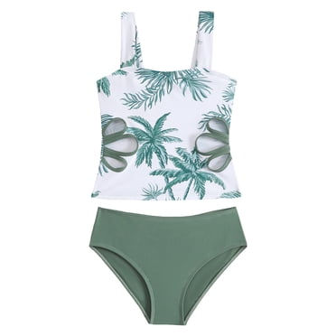 Curenmufel Maillots de Bain Fille Tankini 2 Pcs pour Fille Maillot de Bain à Volants avec Broderie Taille 12-13 (AG,12-13 Ans)