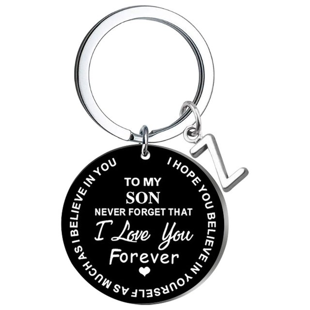 Creative DIY To My SON Black Stainless Steel Last Name 26 Letter Keychain 2.5cm