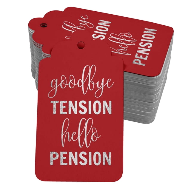 Inkdotpot Real Silver Foil Good Bye Tension Hello Pension Retirement Tags Favor Hang Paper Tags 100 Pieces