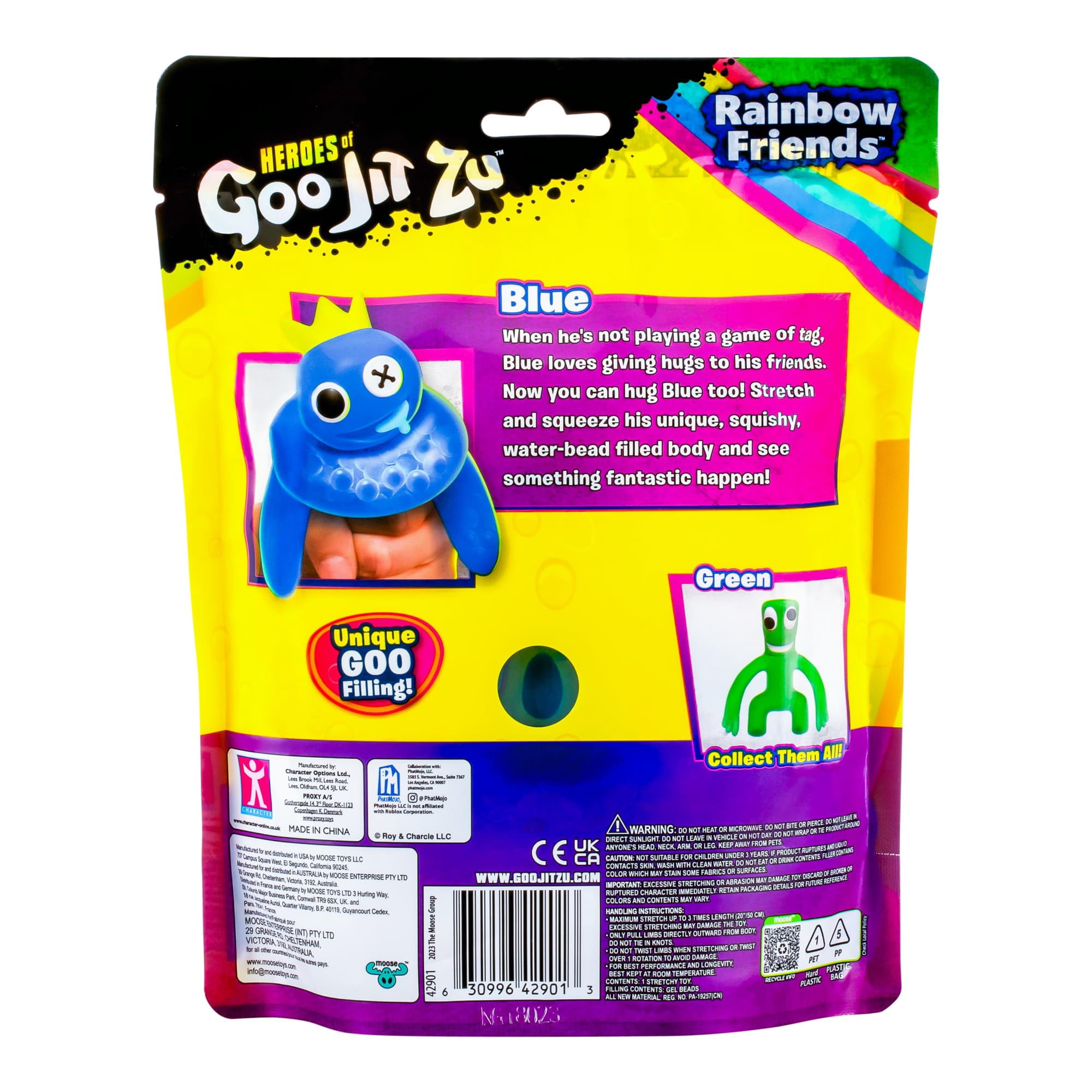 Heroes of Goo Jit Zu Rainbow Friends Bleu l'Expérience d'Horreur Multijoueur Adaptée aux Enfants Figurine Jouet Super Extensible Rempli de Goo s'Étire jusqu'à 3X Sa Taille