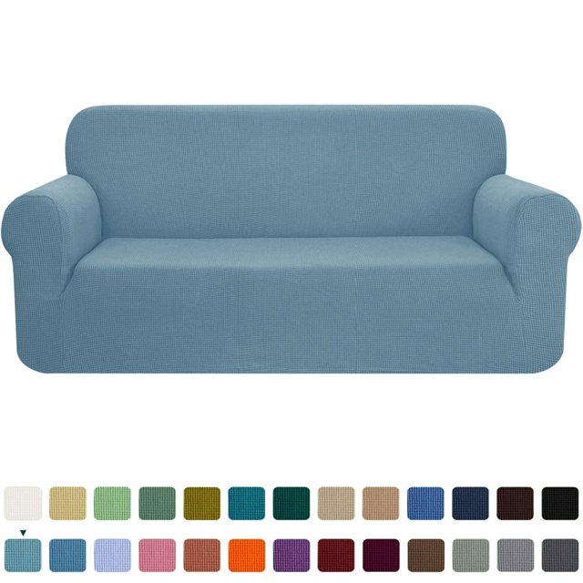 CHOK 2024 1-Piece Checks Stretch Sofa Cover Slipcover Couch Cover Chair Light Gray