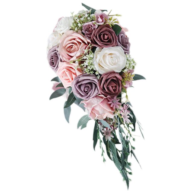 ziyahi Elegant Wedding Bouquets for Bride Waterfall Shape Handmade Decor Pink