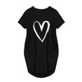 thumbnail image 4 of Pisexur Robe Maxi pour Femme Grande Taille Été Décontractée à Imprimé Cœur à Manches Courtes Col Rond Ample Unie Chemise de Nuit Plissée Robe de Sommeil Confortable avec Poches, 4 of 5
