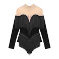 thumbnail image 3 of Alvivi Justaucorps de Danse pour Femmes Manches Longues Patchwork en Maille avec Strass à Franges Robe de Danse Latine Tango Noire L, 3 of 5