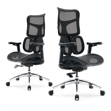 SIHOO S100 Ergonomic Office Wheels Chair - Dual Dynamic Lumbar Support, 4D Coordinated armrests Adjustable Desk Chair for Home Office Black