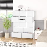 Kojooin 15 Drawers Dressers, Chest of Drawers with Wood Tabletop, Metal Frame, Storage Organizer Unit with Fabric, Tall Dressers for Bedroom Living Room Hallway Entryway