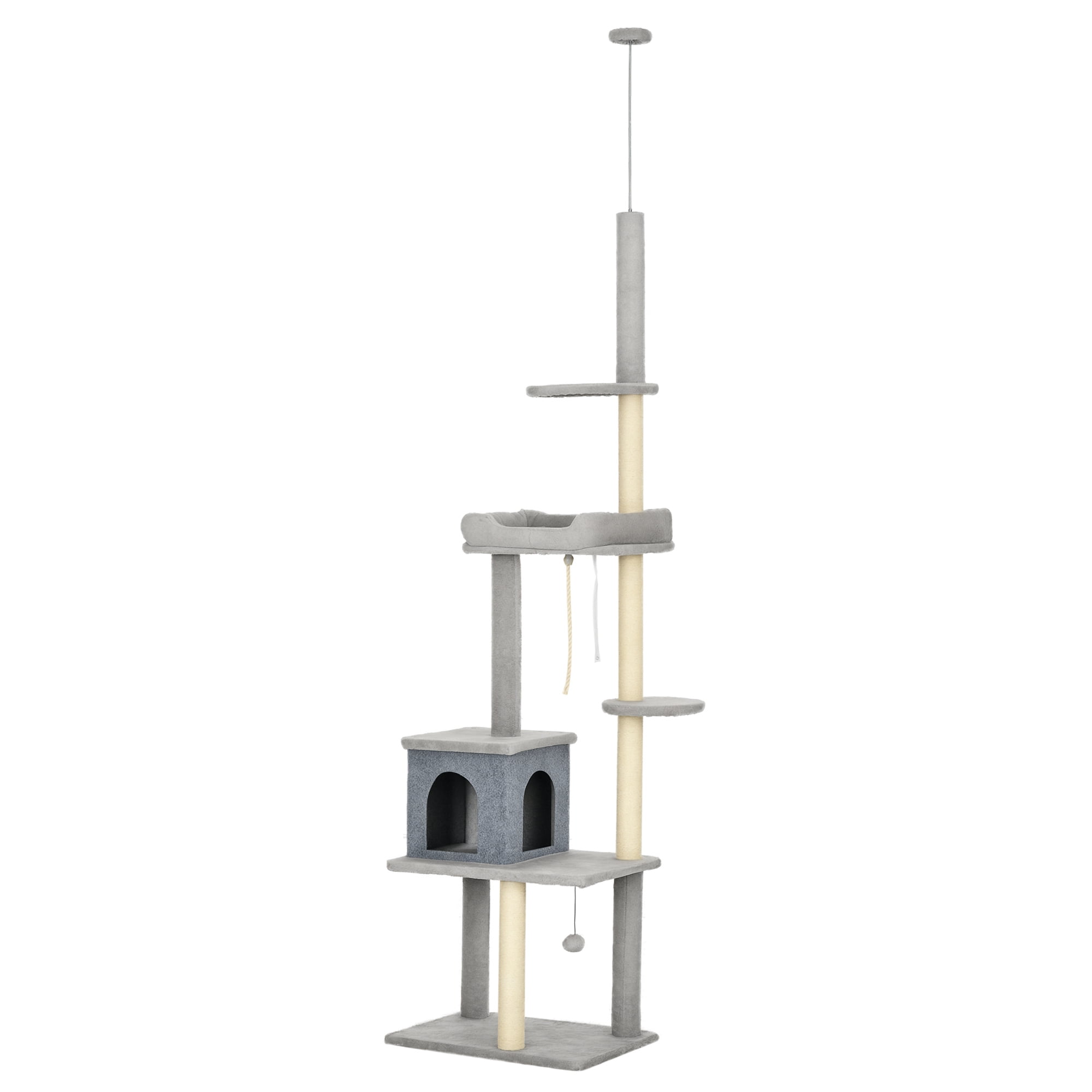 CoSoTower Cat Tree Floor to Ceiling Cat Tower Height Adjustable( 85-101 Inches), Tall Large Cat Climbing Activity Center with Scratching Posts Cat Condo Cozy Bed, Grey