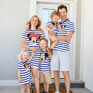 Disney Disney Mickey and Friends Family Matching Stripe & Character Print Short-sleeve Naia™Dresses and T-shirts Sets