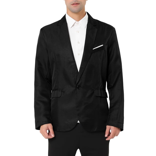 INSPIRE CHIC Men's Blazer One Button Notched Lapel Chest Pocket Front Flap Blazer S Black