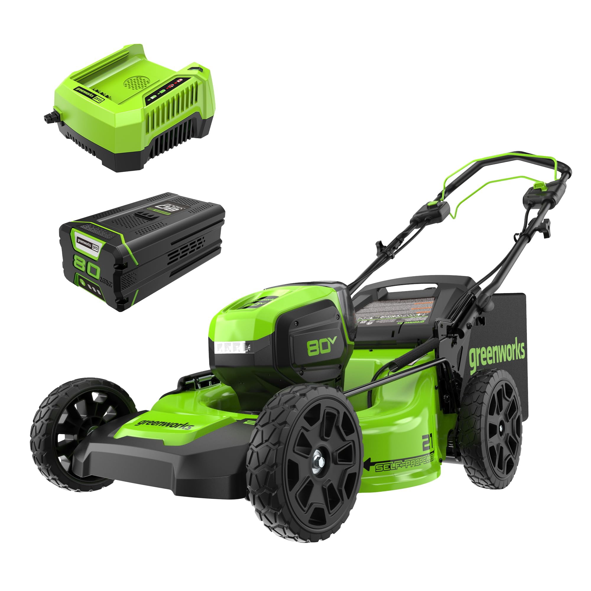 Tondeuse à Gazon Autotractée Sans Fil Greenworks PRO 21" 80V, Batterie 5,0Ah Incluse MO80L510