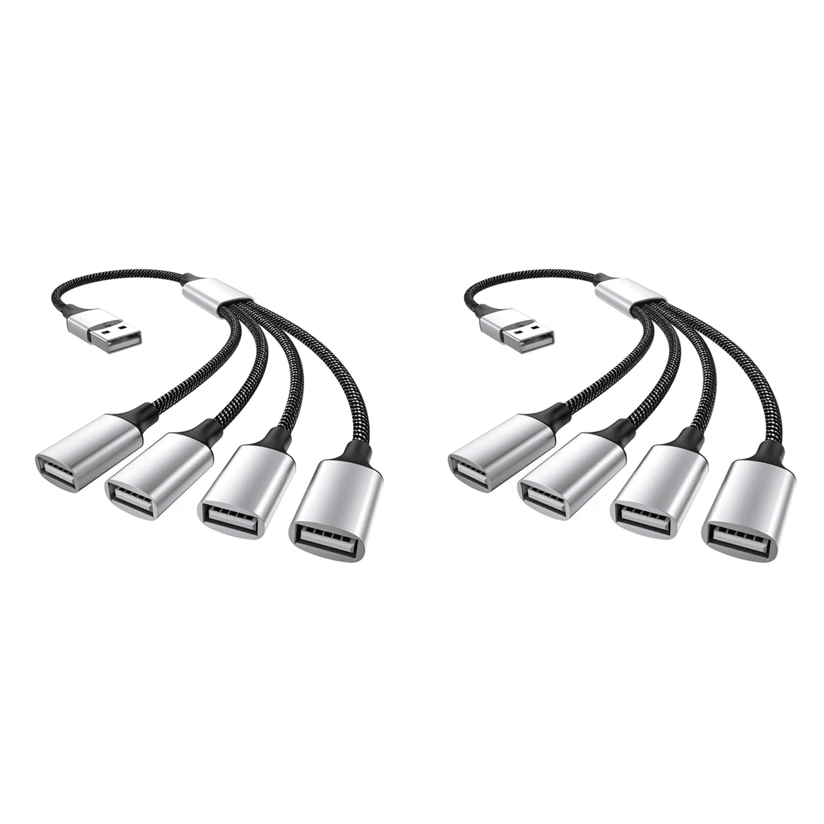 2X USB to USB 2.0 Triple USB Port HUB OTG Adapter Cable Data Charging Convertor USB Extension Splitter,USB A to 4USB,2 x USB HUB Splitter Adapter,Black & Silver