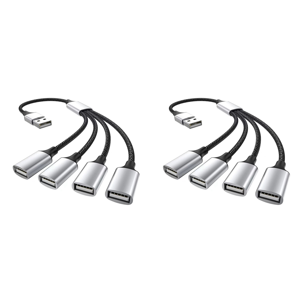 2X USB à USB 2.0 Triple USB Port HUB OTG Convertisseur de charge de données de câble d'adaptateur USB Splitter d'extension,USB A à 4USB,2 x USB HUB Adaptateur de Splitter, Noir & argent
