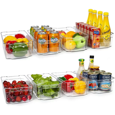 Refrigerator Organizer Bins, HOOJO 8pcs Clear Plastic Bins, Pantry Kitchen Organization and Storage, 12.5" Long