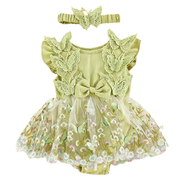 Wxirdiow Baby Girl Clothes Newborn Baby Girl Lace Romper Infant Summer Boho Flower Dress Party Gifts Newborn Photography Outfits Green Size,9-12 Months