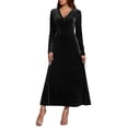 thumbnail image 1 of Enjoytime Robes de Soirée pour Femmes Couleur Unie Col en V Manches Longues Robe Maxi en Velours Doré Tendance Élégante Robes de Soirée Noir G, 1 of 5