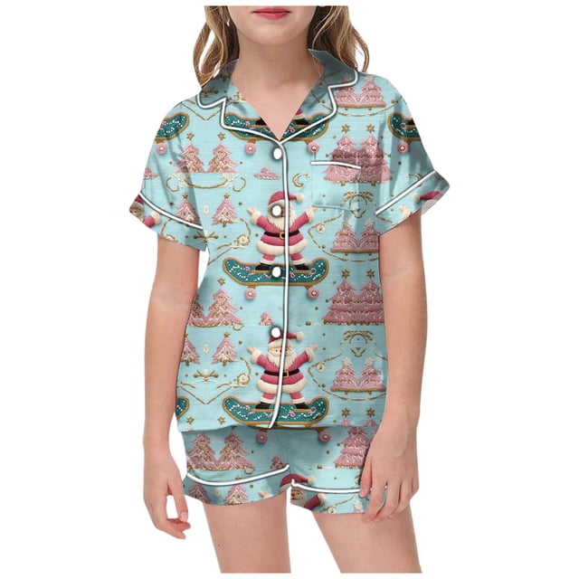 WEAIXIMIUNG Pajamas For Children Shirt And Pant Matching Set Sleepwear Set With Pockets For Christmas 2-3 Years