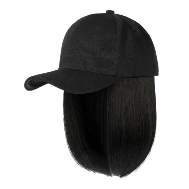 Women's Baseball Cap with Removable Ash Blonde Short Bob Hair Extensions Adjustable Wig Hat