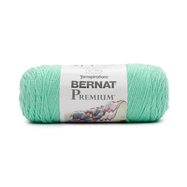 Bernat® PremiumTM Fil, Acrylique #4 Poids Moyen, Écheveau de 7oz/198g avec 360 yards en Vert Menthe, Présentant une Torsade Subtile à 4 Brins pour un Drapé Doux et un Éclat, Idéal pour des Projets de Tricot et de crochet Incluant des afghans et des Vêtements.