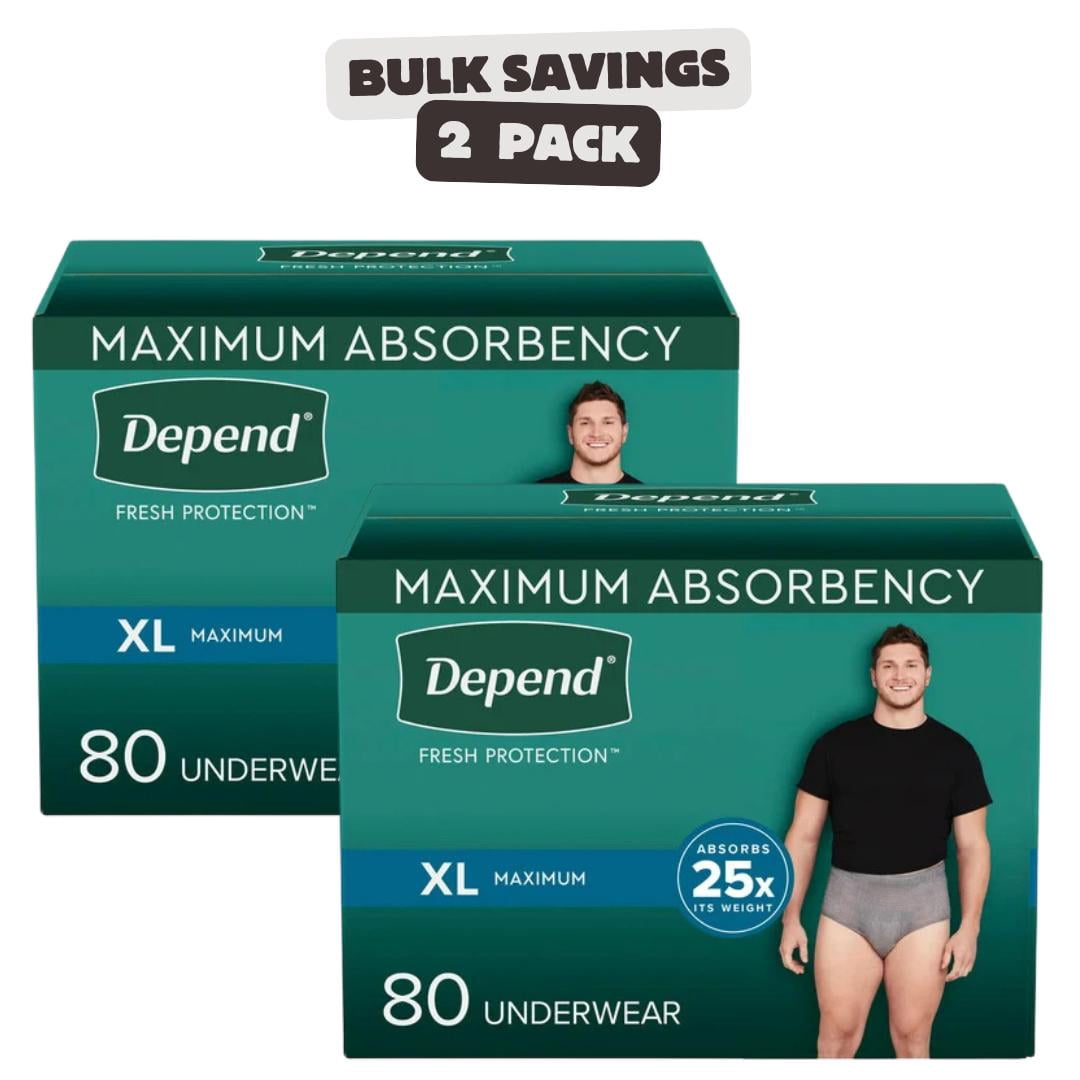 2 x Depend Men's Maximum Absorbency Underwear, Extra Large
