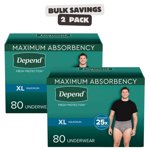 2 x Depend Men's Maximum Absorbency Underwear, Extra Large